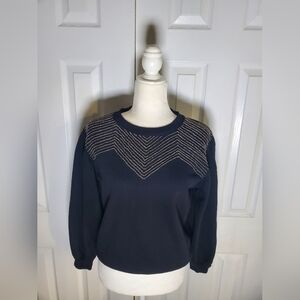 Love Sam Black Knit Top Beaded Chevron Pattern 100% Cotton